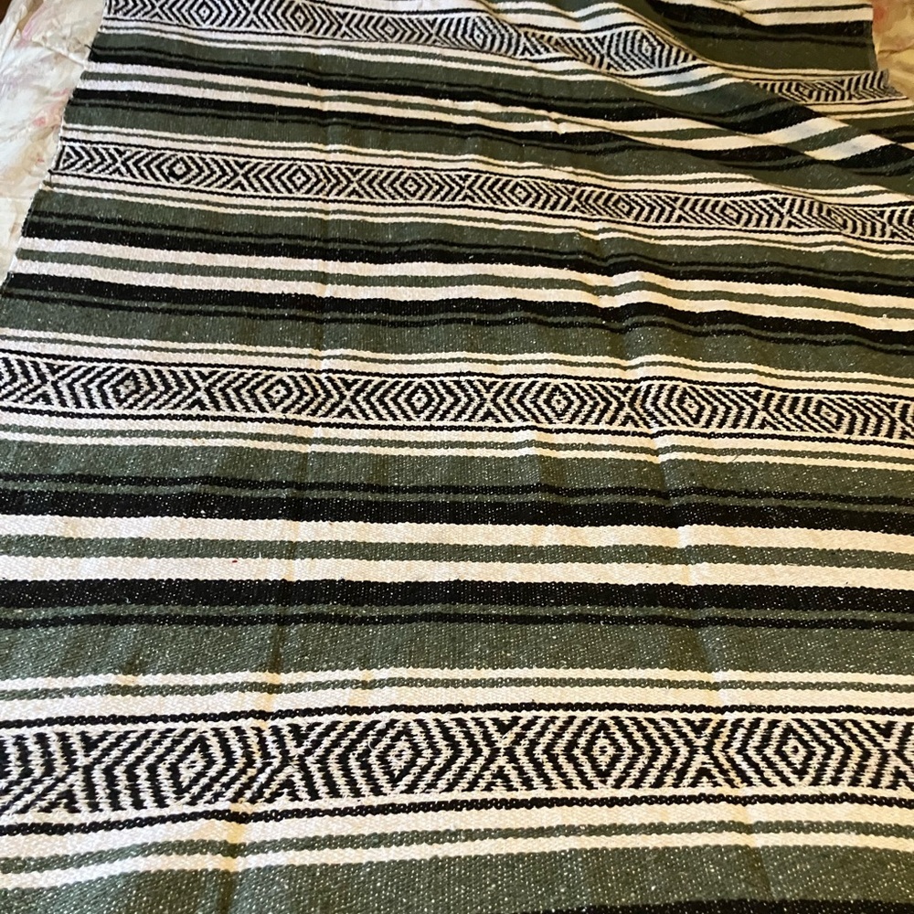 Mexican blanket from Earth Ragz cotton & recycled fibers grays & white 50 x 72”